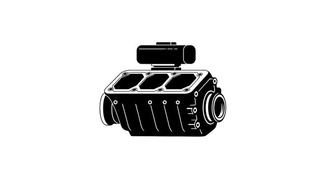 Vector illustration of a V8 engine block, automotive, mechanical, black and white
