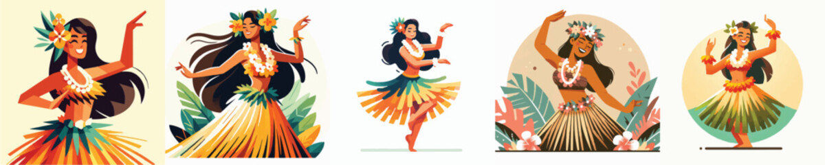 Vector of a Hawaiian woman performing a traditional hula dance © FirdianKrisna