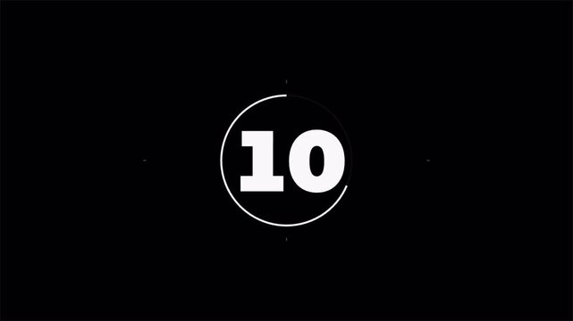 Minimal circular countdown timer from 15 to 0 on black background, digital clock animation 4k video