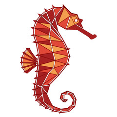 Polygonal red seahorse design with sharp details. © go