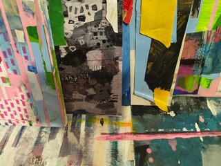 Fototapeta premium Abstract painting detail with black and white photo collage element