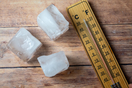 Thermometer With Melting Ice Cubes