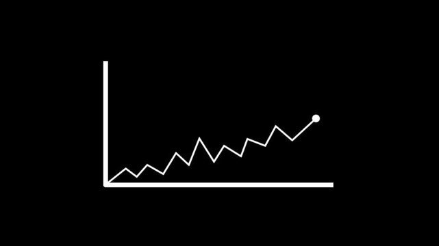 White Line Graph with Upward Trend and Data Point on Black Background chart statistics. Statistics chart with upward moving white line graph and key data points in modern digital design