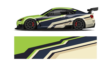 Fototapeta premium Bold lime green and cream race car with graphic livery and dynamic lines.