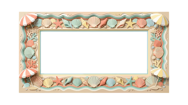 Decorative seashell and starfish frame with pastel colors for beach theme