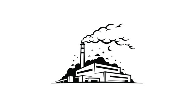 Industrial factory building with smokestack.
