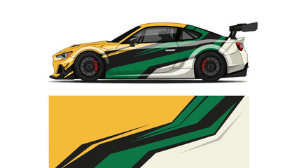 Fototapeta premium Vibrant Race Car with Bold Green and Yellow Livery and Graphic Accents.