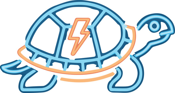 neon turtle with lightning bolt shell outline moving fast  energy