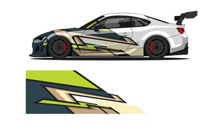 Naklejka premium High performance race car with striking livery and aerodynamic decals on a sleek sports vehicle.
