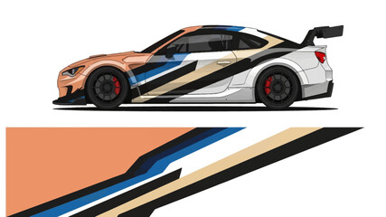 Dynamic abstract racecar illustration with bold color blocking and sleek design. © Lailatul