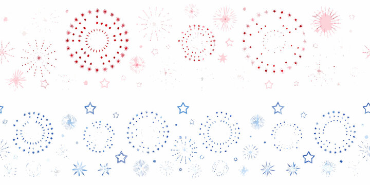 Red White And Blue Fireworks Burst Pattern On White Background