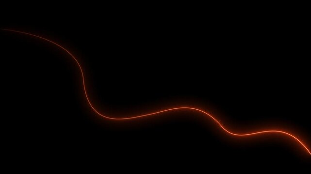 Minimalist glowing orange neon wave line abstract motion background, on black