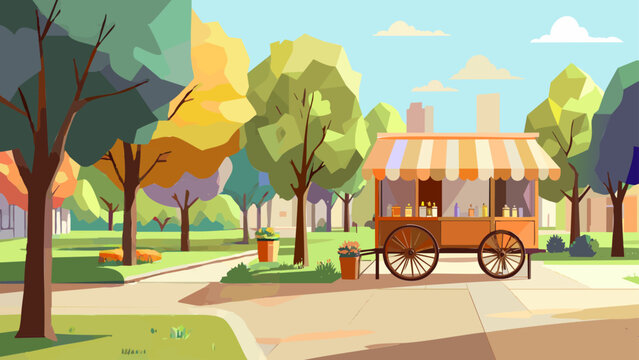 緑豊かな公園とキッチンカー_1920x1080px