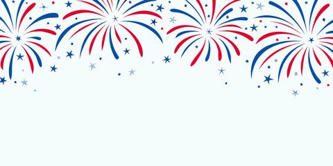 Fireworks and stars vector pattern on a white background © Shuvra Majumder