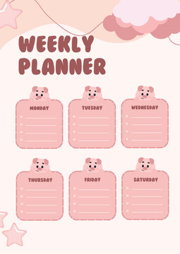 Pink and Peach Playful Piggy Weekly Planner.eps