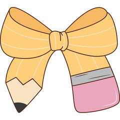 Cute pencil bow tie illustration, Drawing of a yellow pencil shaped like a ribbon bow, Back to school creative concept with pencil ribbon icon. © kanitta