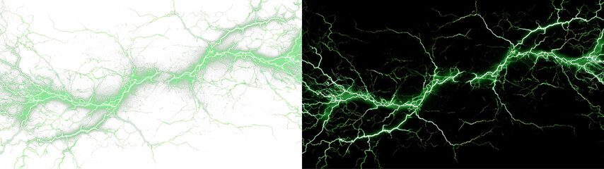 Green Lightning Bolt with Electric Energy Effect Isolated PNG © KETRIN