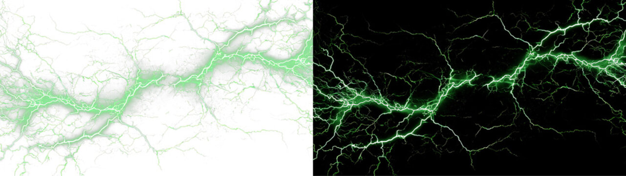 Green Lightning Bolt with Electric Energy Effect Isolated PNG