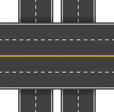 Road intersection with multiple converging paths on white