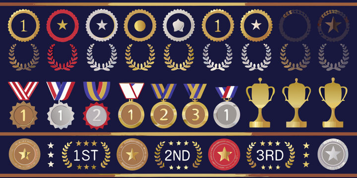 Award Icons And Trophies Vector Illustration With Laurel Wreaths