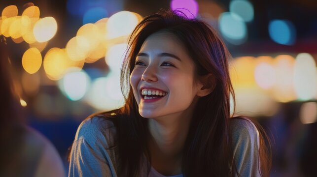 Smiling woman enjoying the night with joyful expression