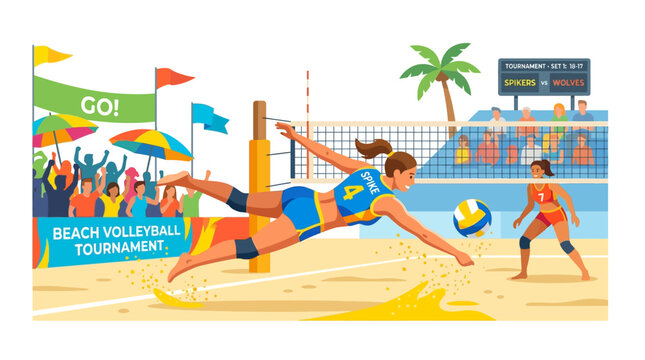 Beach Volleyball Tournament: Athletes Competing on Sandy Court