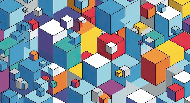 Colorful 2D isometric cube pattern for modern design.