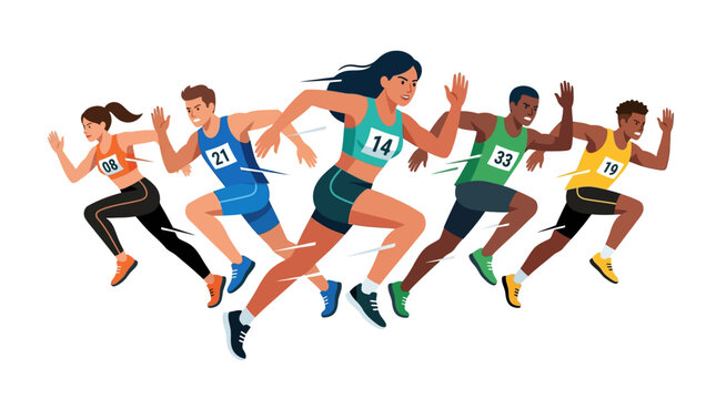 Diverse athletes running in race, competition, speed, motion, action, success