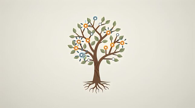 2D animation of investment seed icon growing into business network tree