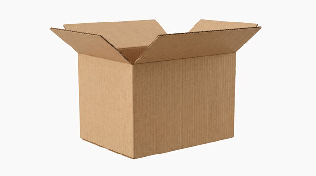 Plain brown cardboard box open with flaps extended for packaging