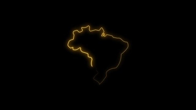 Glowing Yellow Outline Map of South America on Black Background south america map glowing map neon map