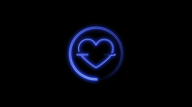 Neon heart symbol with arrow blue glowing on black background love and health concept glowing heart love concept