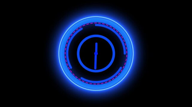 Futuristic Blue Neon Clock Animation, HUD Circular Technology Timer Loop, Glowing Pink Speed Elements Graphic, Modern Time Management and Countdown Interface Video,Whit on a black background.
