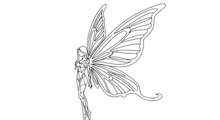 Obraz premium Elegant Fairy Line Art Drawing with Butterfly Wings