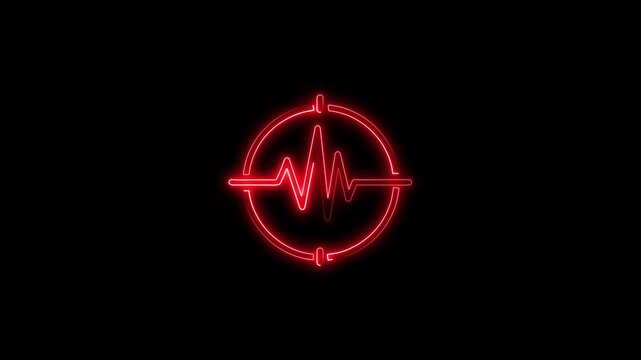 Neon Red Heartbeat Pulse Symbol on Black Background Medical Health Technology Concept