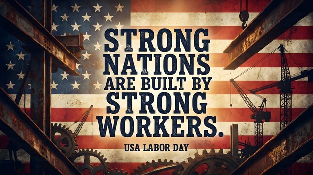 Labor day patriotic graphic strong nations built by american workers