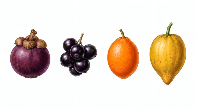 Ultra Rare Tropical Fruit Collection Isolated On White Background