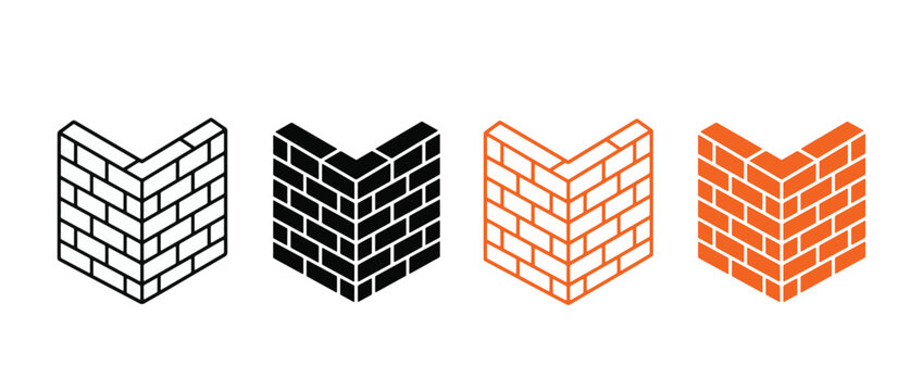 Brick wall corner icon set. masonry structure edge. construction and building corner concept. vector illustration. Adobe Illustrator Artwork