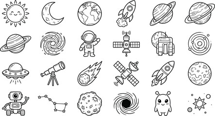 Set of space and astronomy icons, hand drawn doodle style elements for design © SH Stock