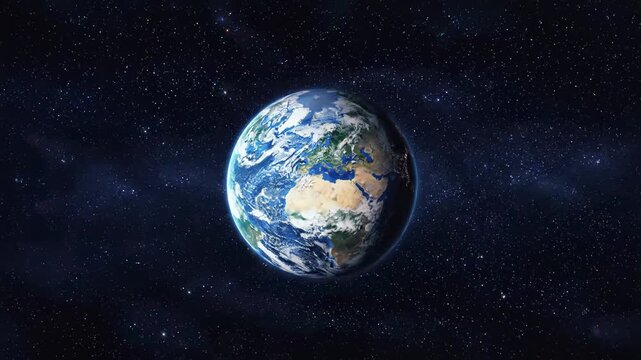 A realistic depiction of planet Earth, floating in a vast, starry cosmos