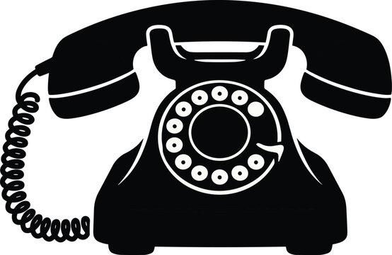 Black silhouette of a vintage rotary dial telephone with coiled cord