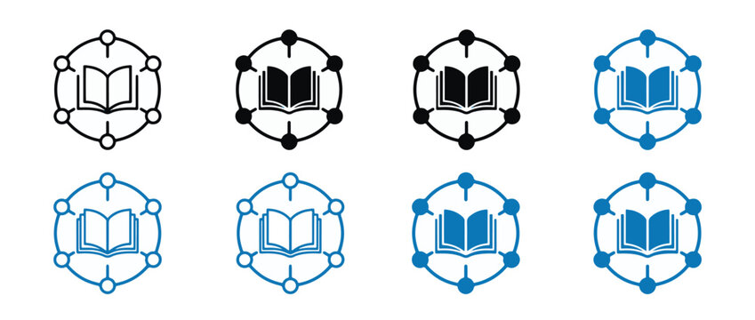 Digital knowledge icon set. open book with connected network nodes. online learning and information sharing concept. vector illustration.  Adobe Illustrator Artwork
