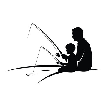 Father and son fishing together in silhouette showing peaceful outdoor activity