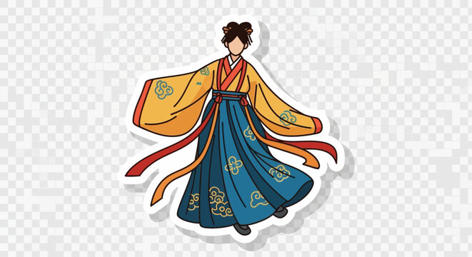 Woman in traditional Chinese dress isolated on transparent background