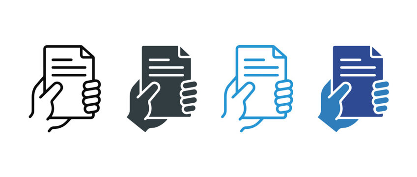 Hand holding document icon set. file management and paperwork concept. outline, glyph, colored line and flat style. vector illustration. Adobe Illustrator Artwork