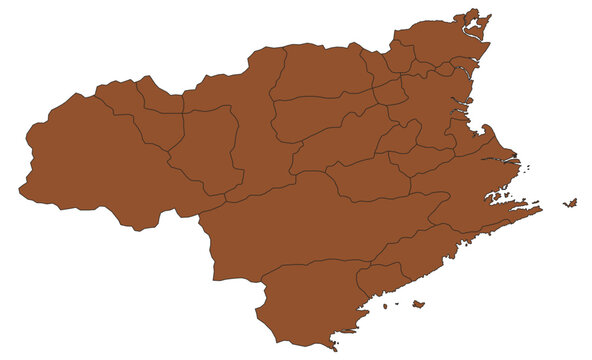 Outline Vector Map of Tokushima Prefecture With County of Japan