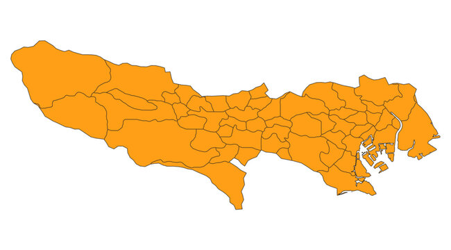 Outline Vector Map of Tokyo Prefecture With County of Japan