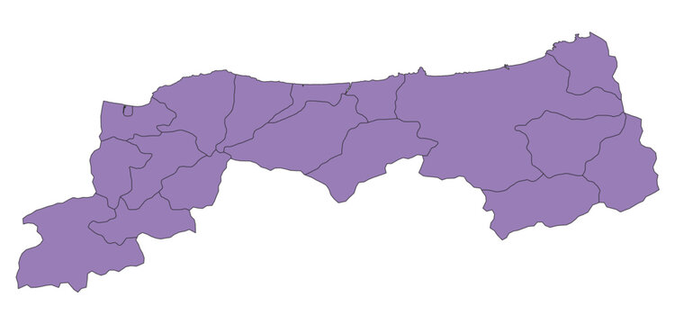 Outline Vector Map of Tottori Prefecture With County of Japan