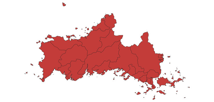 Outline Vector Map of Yamaguchi Prefecture With County of Japan