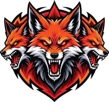 Fierce three headed fox logo mascot design